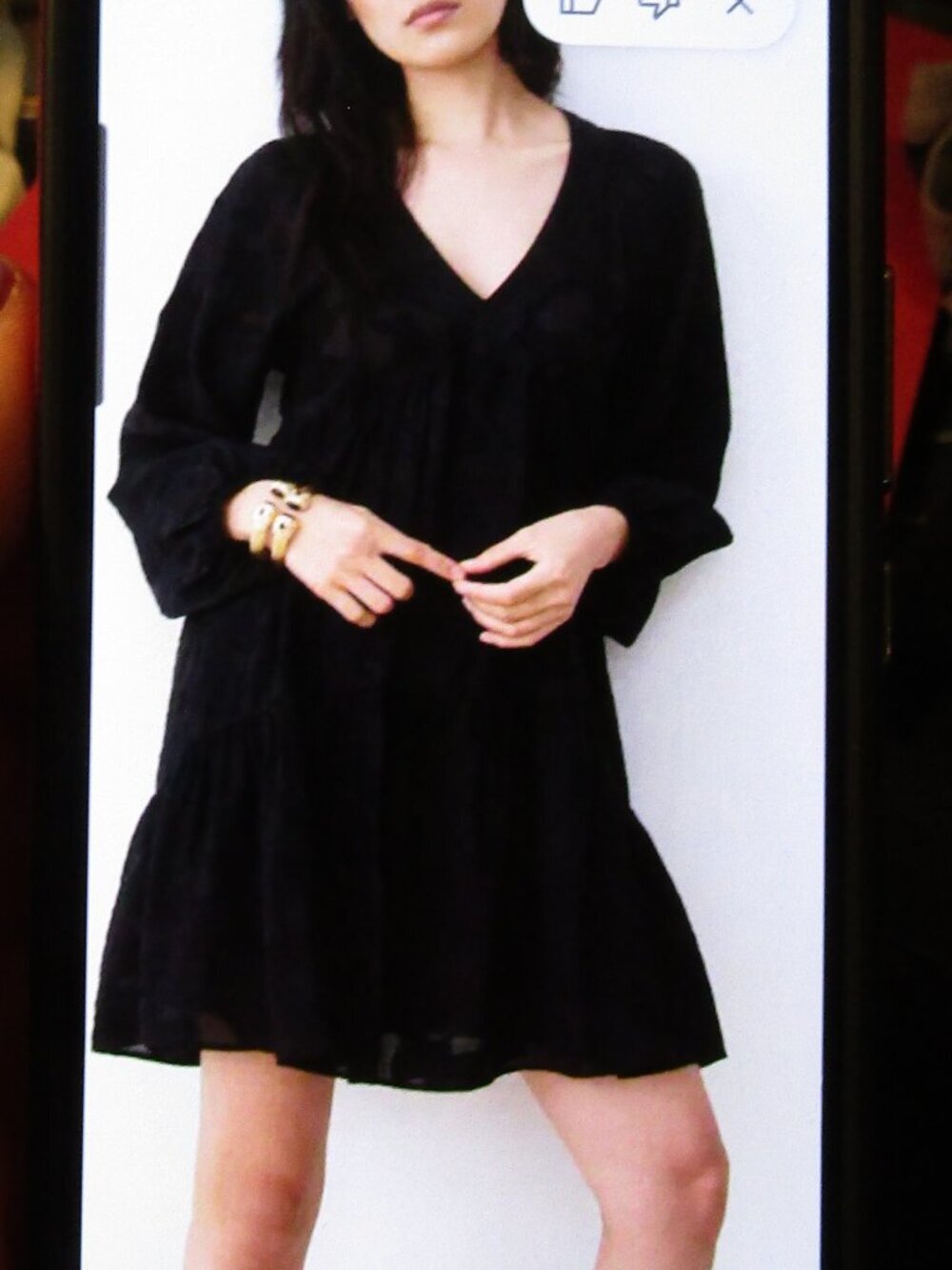Black Textured Fabric Dress by OLIVER BONAS Flouncy Bottom Puff Long Sleeves L